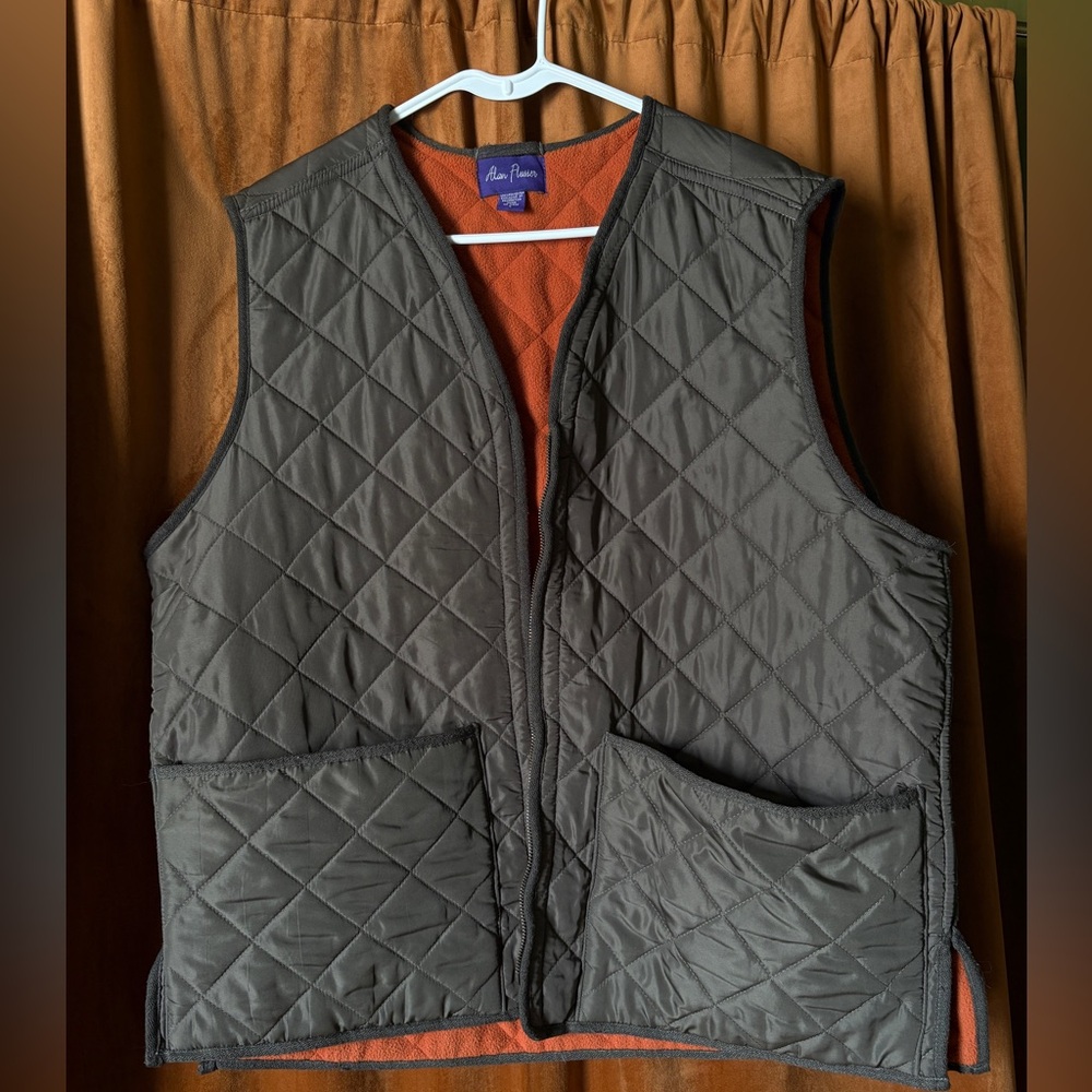 Allan Flusser Quilted Vest Green with Orange Flannel inside L
